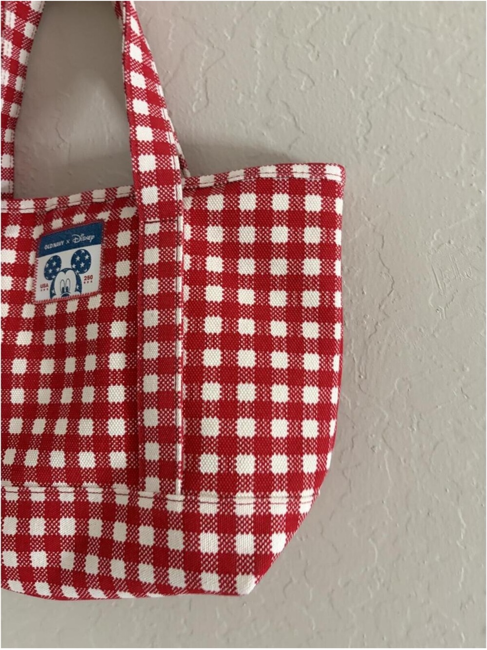 Old Navy x Disney Americana Red Canvas Tote Bag with Disney Patch - Picture 3 of 8